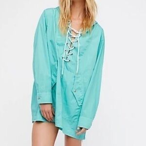 Free People oversized lace up cotton poplin pullover XS/S